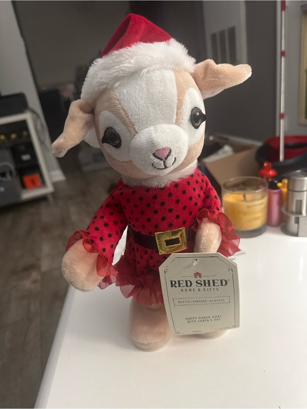 Holiday Red Plush Goat Décor